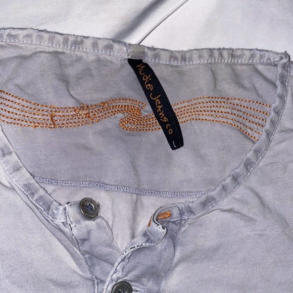 Nudie Jeans Long‎ Sleeve Distressed Henley Top Women's Large Gray - Picture 5 of 9